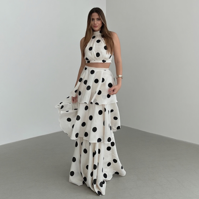 Crop Top Crochet - Vintage Polka Dot Matching Sets Women