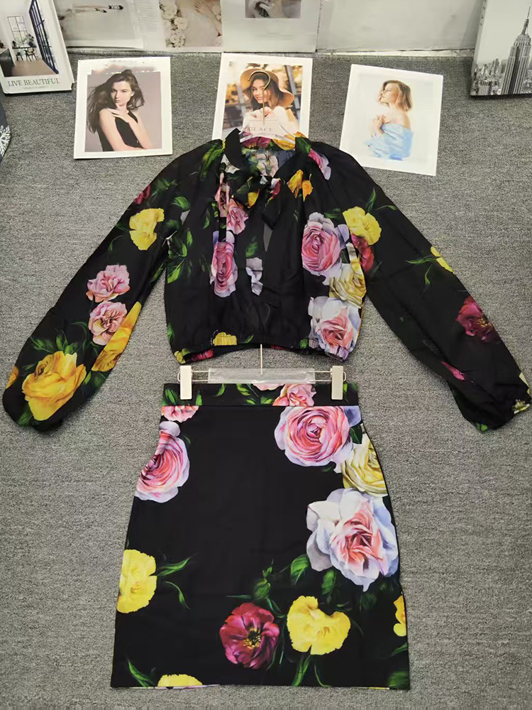Romper Floral Print - Retro flower print long-sleeved shirt top