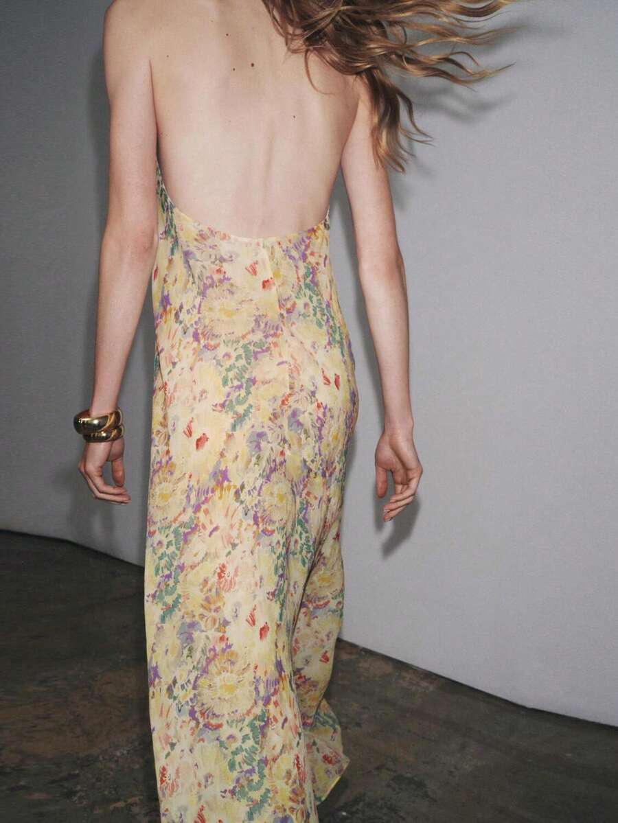 Maxi Dress Halter - Womens Floral Maxi Halter Backless Dress