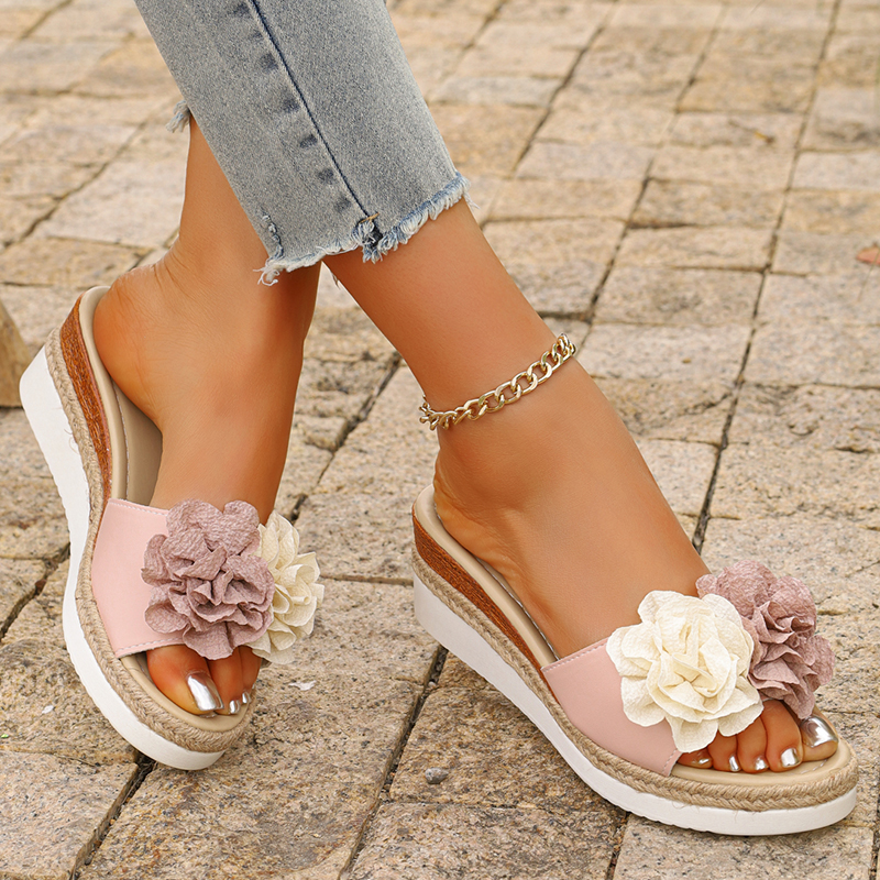 Women's Pink Flower Decor Plat - Wedge Espadrille Women recensie en prijs
