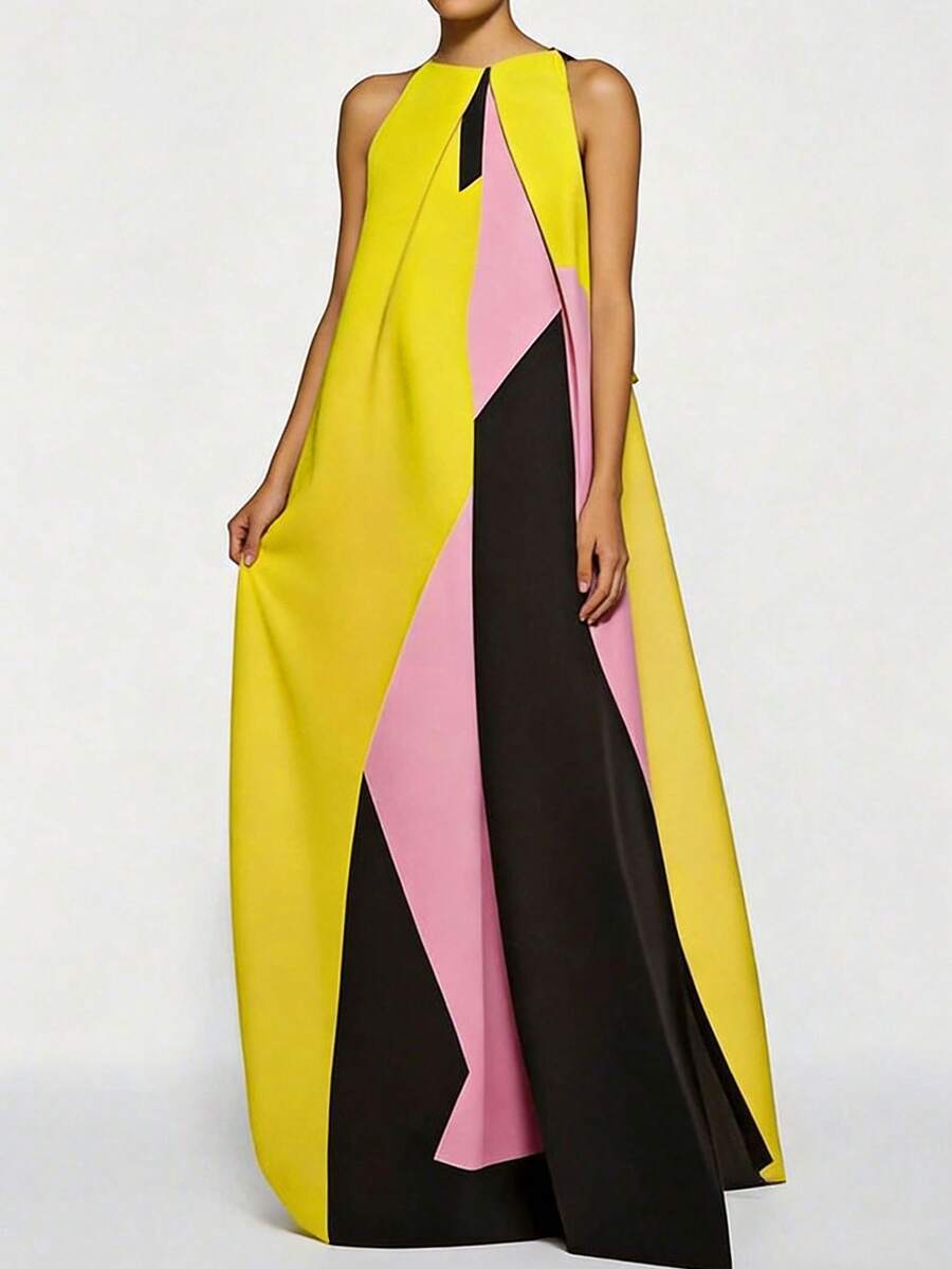 Women Color Block Maxi Dress H - Maxi Dress Halter recensie en prijs