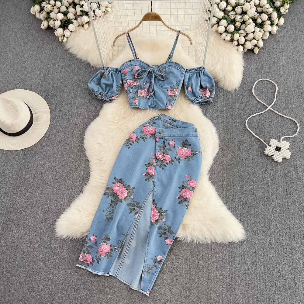 Fashion Floral Print Denim Ski - Romper Floral Print recensie en prijs