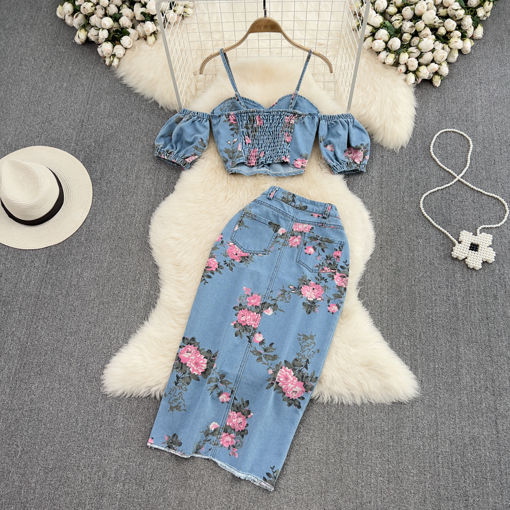Fashion Floral Print Denim Ski - Romper Floral Print recensie en prijs