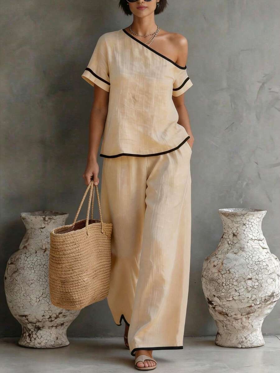 Womens Beige Asymmetric Top An - Linen Pant Wide recensie en prijs