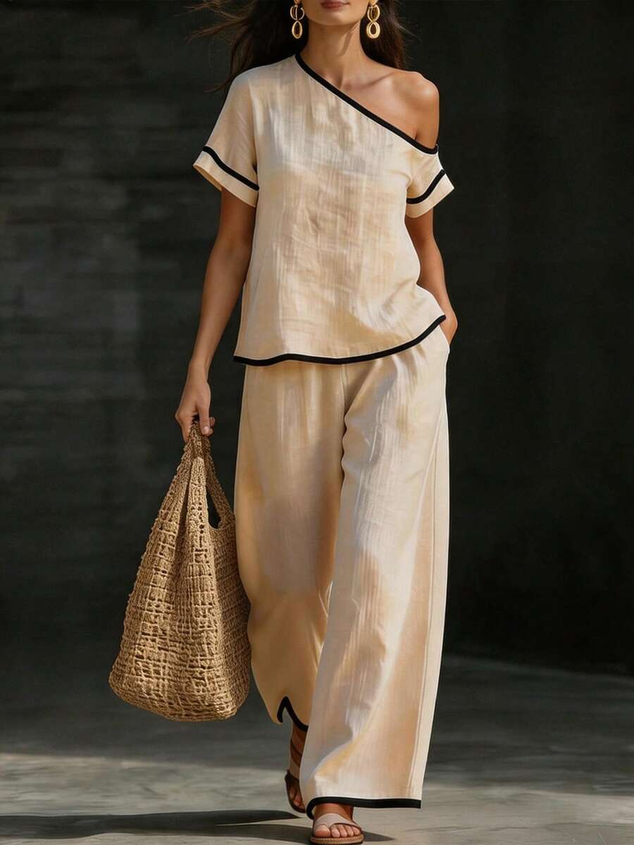 Womens Beige Asymmetric Top An - Linen Pant Wide recensie en prijs
