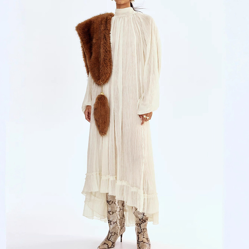 Ladies O-neck Long Sleeved Ple - Linen Dress Wrap recensie en prijs