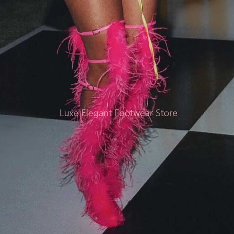 Pink Feather Strappy Hollow Bu - Sandal Strappy Heeled recensie en prijs