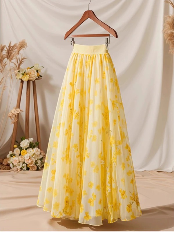 Summer 2026 High Waist Yellow  - Midi Skirt Floral recensie en prijs