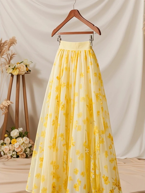 Summer 2026 High Waist Yellow  - Midi Skirt Floral recensie en prijs