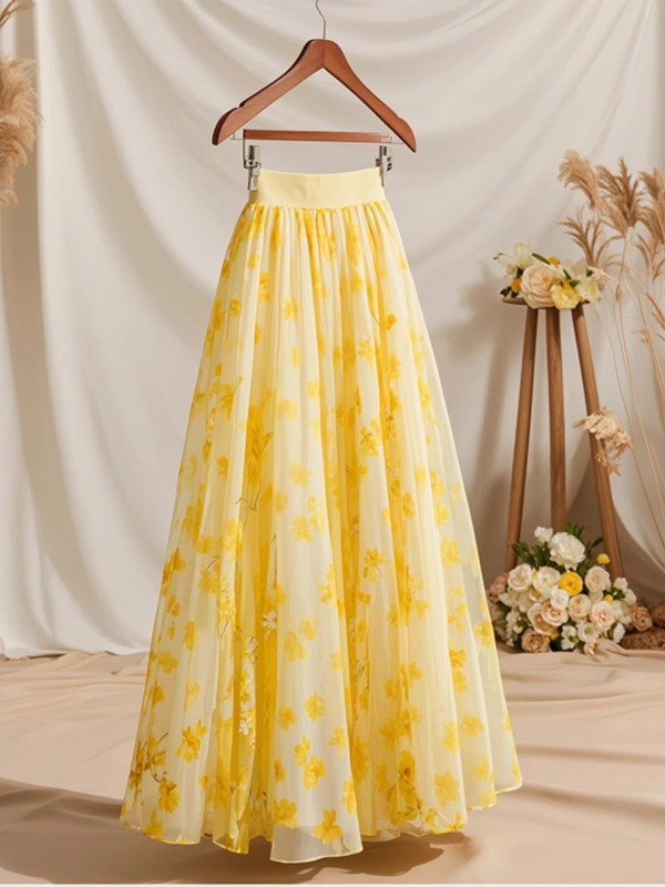 Summer 2026 High Waist Yellow  - Midi Skirt Floral recensie en prijs
