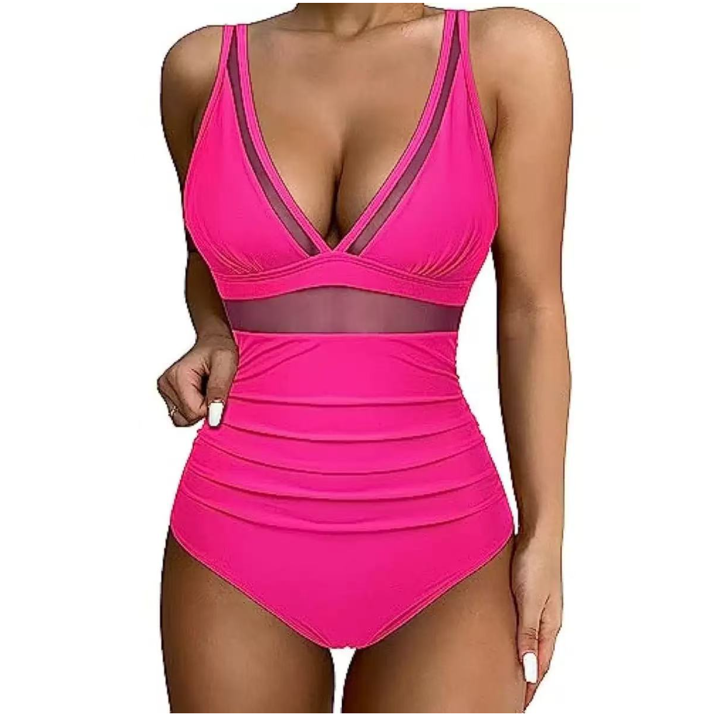 Women Deep V Mesh Cutout One P - Swimsuit Bikini Ruched recensie en prijs