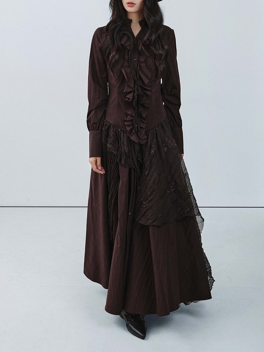TWOTWINSTYLE Brown Spliced Fol - Linen Dress Wrap recensie en prijs