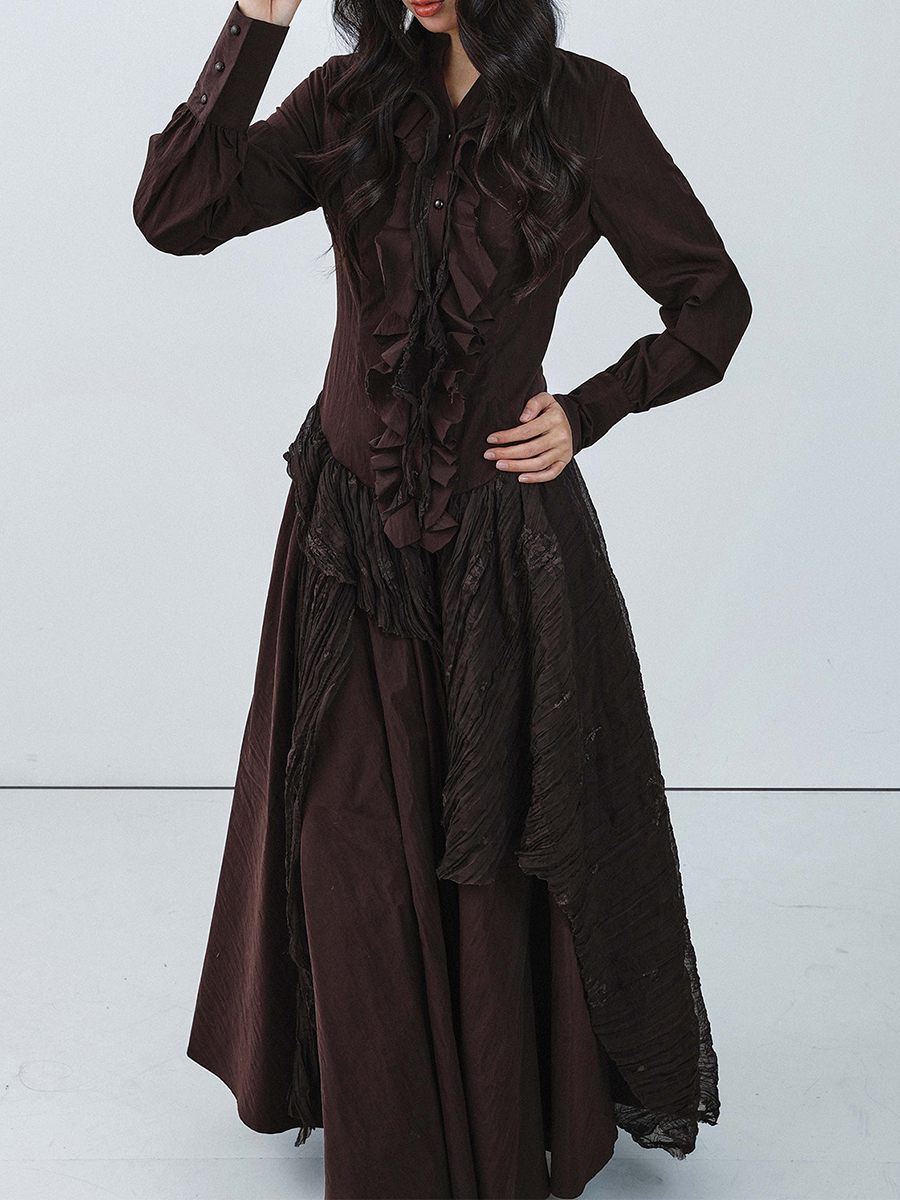 TWOTWINSTYLE Brown Spliced Fol - Linen Dress Wrap recensie en prijs