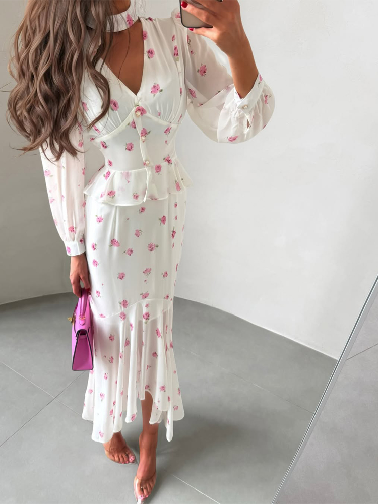 Women White Pink Floral Choker - Romper Floral Print recensie en prijs