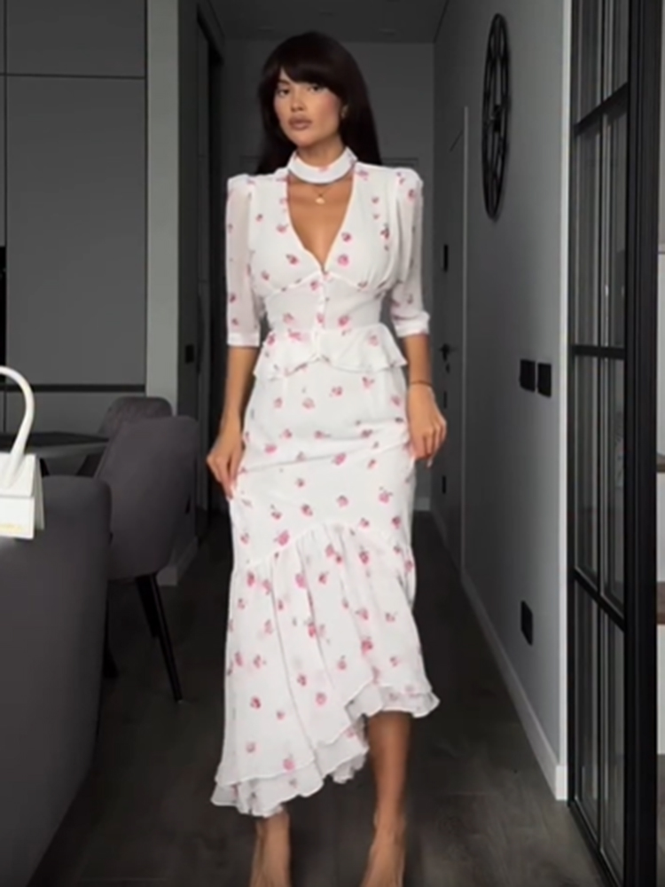 Women White Pink Floral Choker - Romper Floral Print recensie en prijs