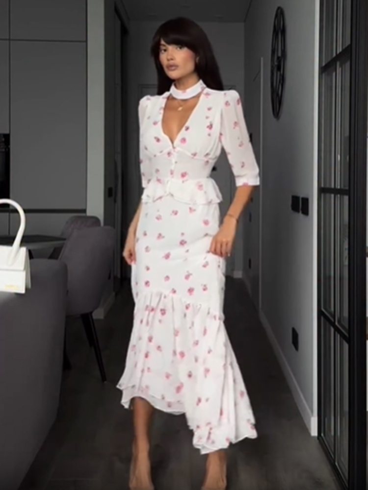 Women White Pink Floral Choker - Romper Floral Print recensie en prijs