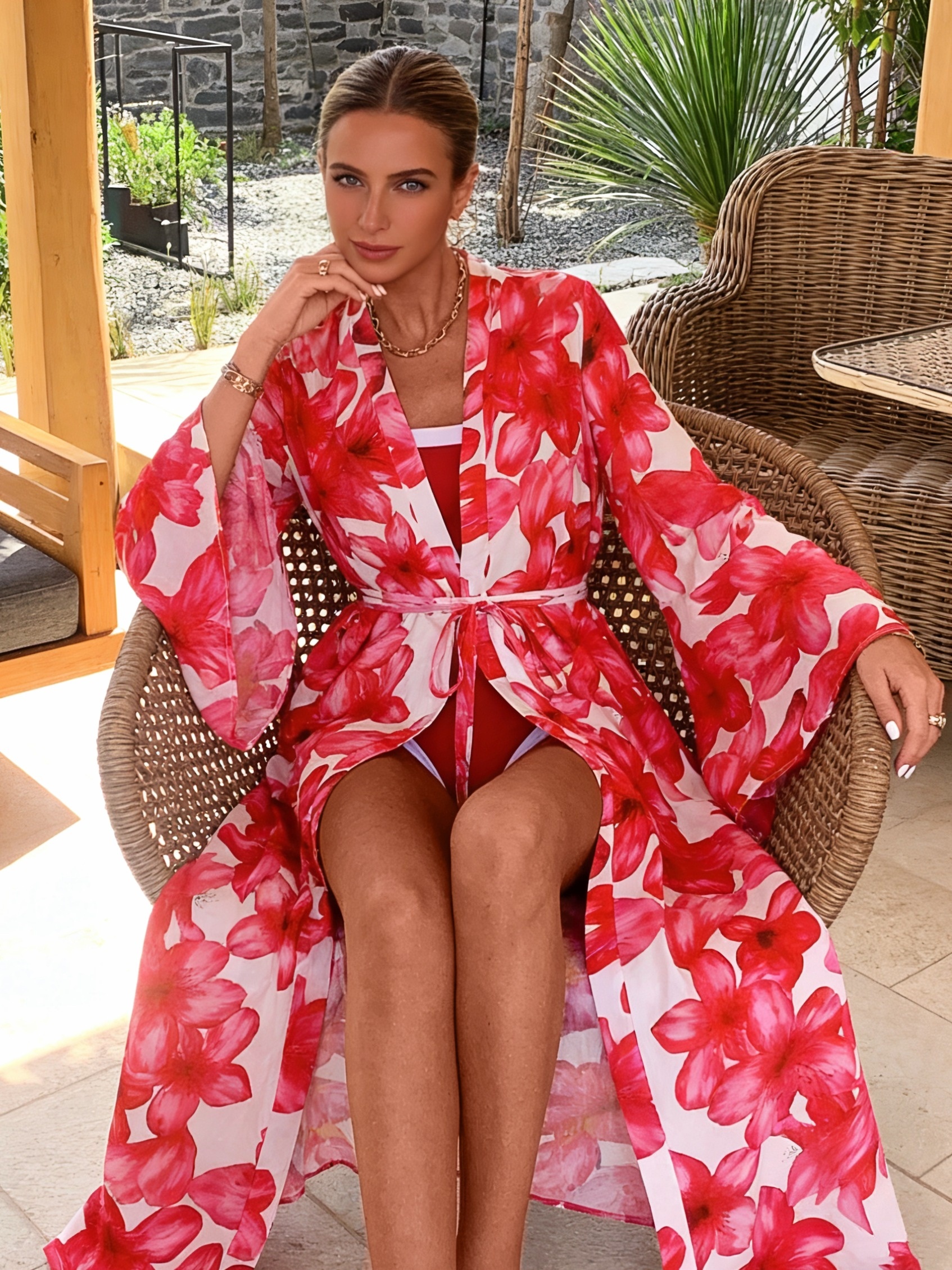 Women's Red Floral Kimono Robe - Kimono Sheer Floral recensie en prijs