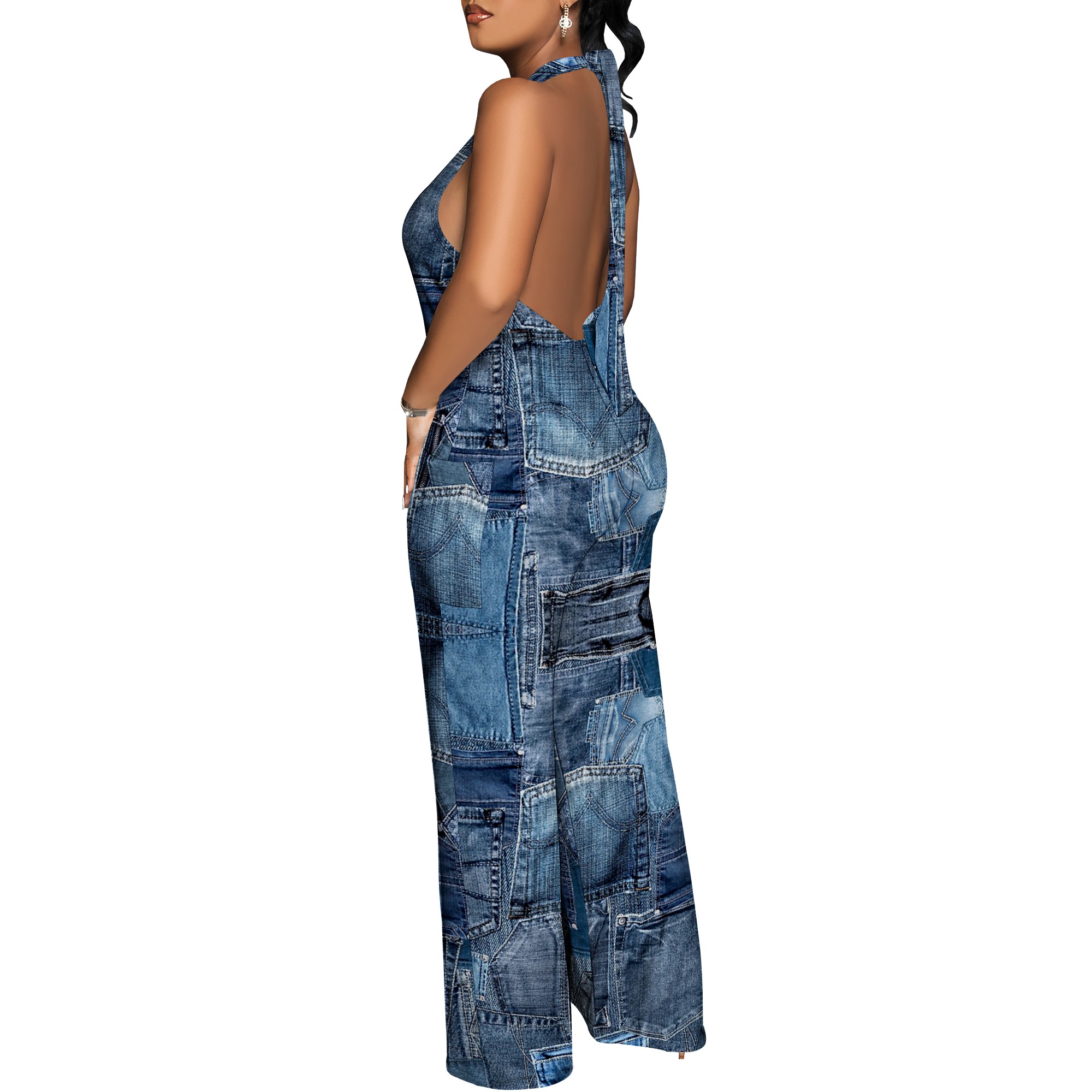 Denim Patchwork Halter V-Neck  - Maxi Dress Halter recensie en prijs