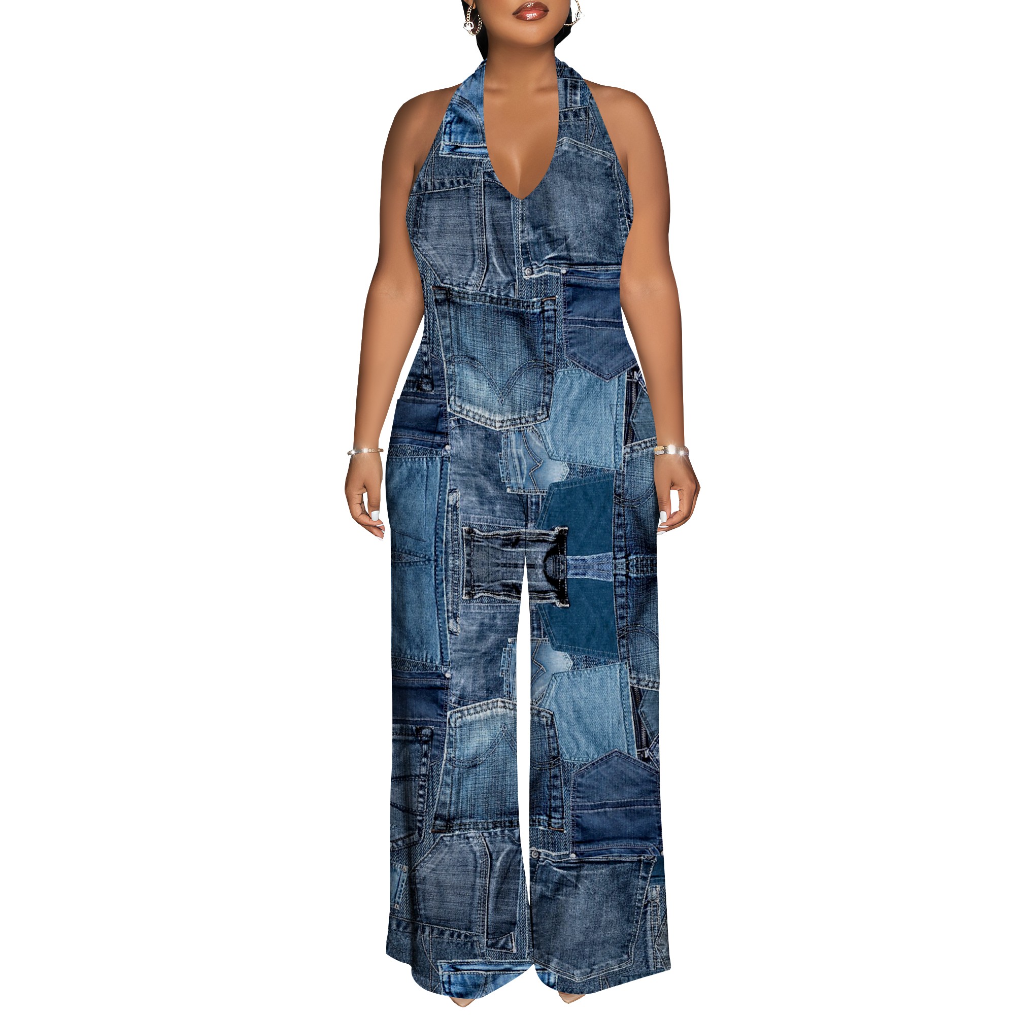 Denim Patchwork Halter V-Neck  - Maxi Dress Halter recensie en prijs