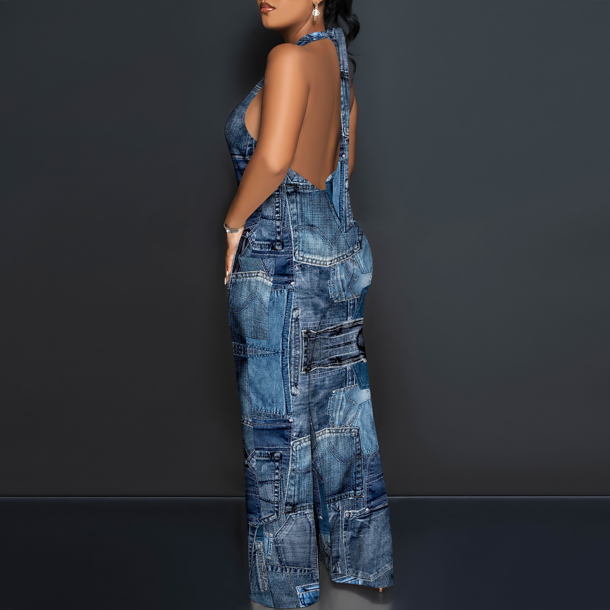 Denim Patchwork Halter V-Neck  - Maxi Dress Halter recensie en prijs