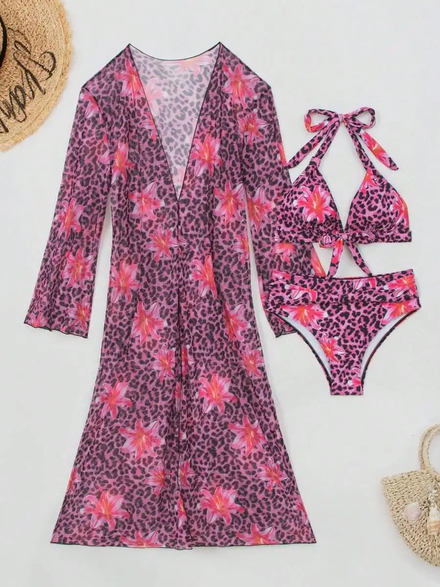 Womens 3-Piece Leopard Floral  - Kimono Sheer Floral recensie en prijs