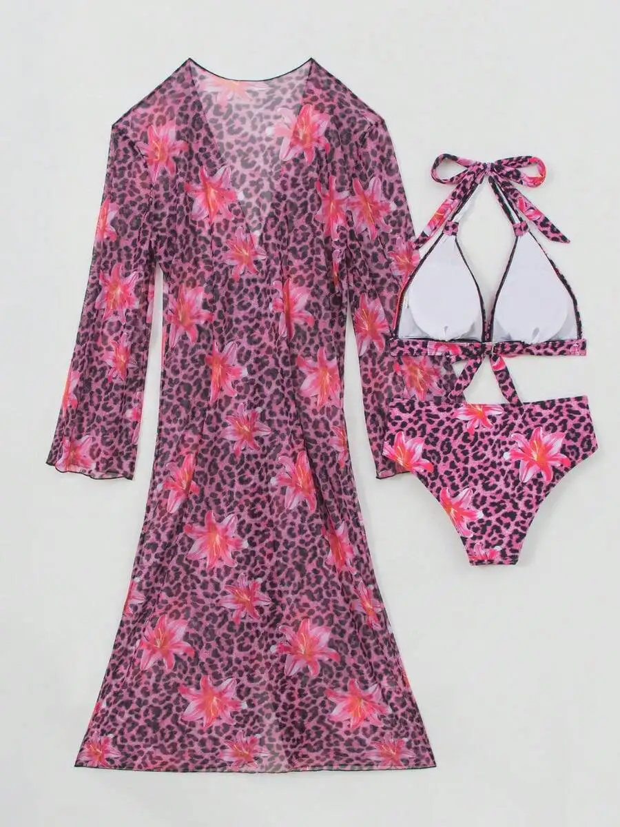 Womens 3-Piece Leopard Floral  - Kimono Sheer Floral recensie en prijs